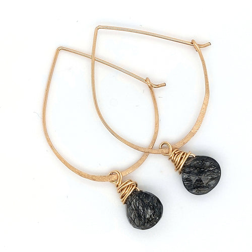 Black Tourmaline Quarts Earrings in Gold