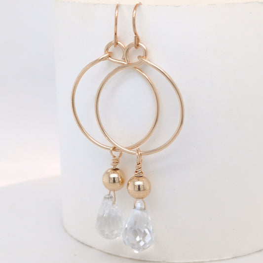 Quartz Drop Gold Hoops
