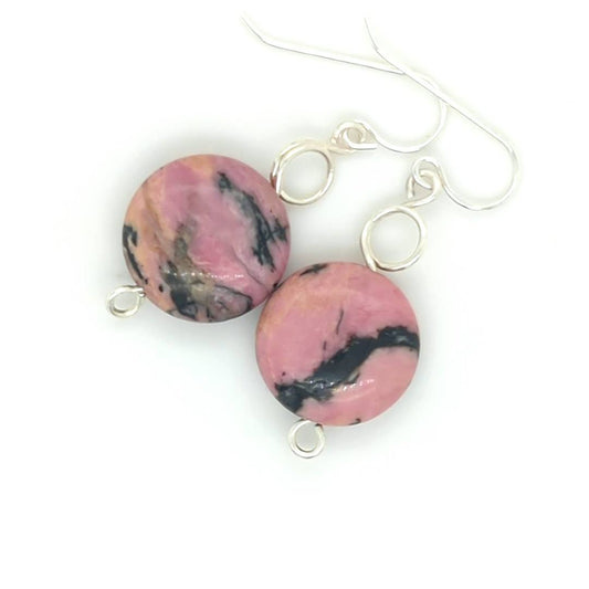 Rhodonite Coin Earrings