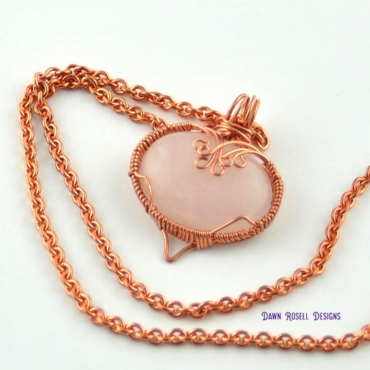 Rose Quartz Heart Pendant in Copper