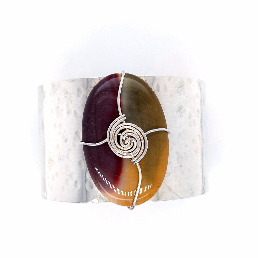 Large sterling silver Cuff with Moukaite Jasper