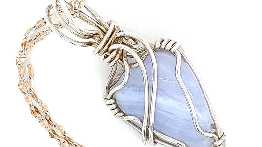 Blue Lace Agate Pendant in Sterling Silver