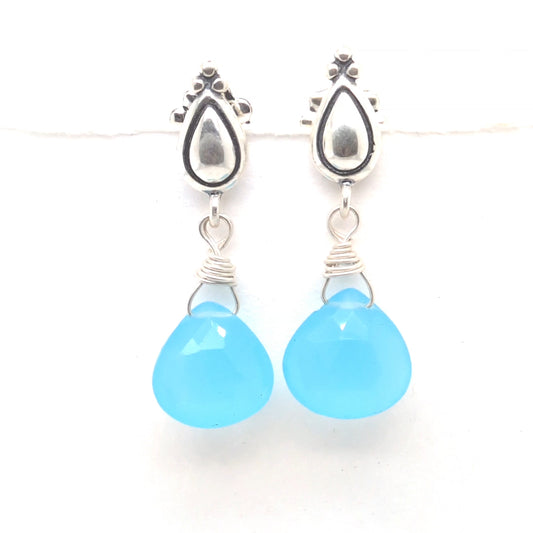 Aqua Chalcedony Post Earrings