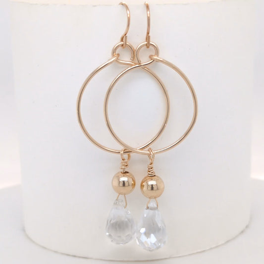 Quartz Drop Gold Hoops