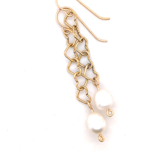 Gold Heart Pearl Earrings
