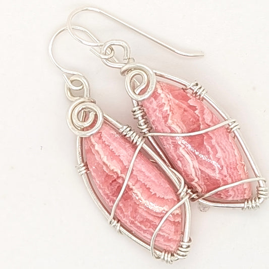 Rhodochrosite Earrings Silver