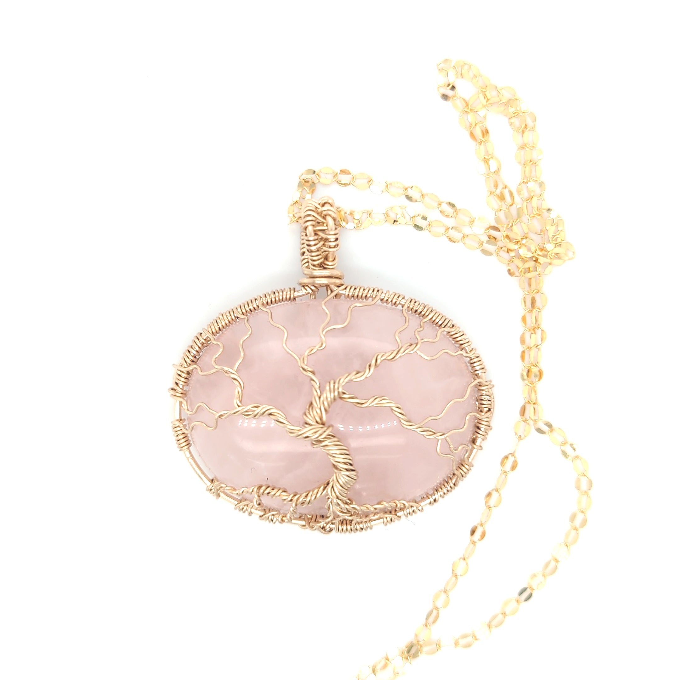Tree of life pendant with on rose quartz gemstone