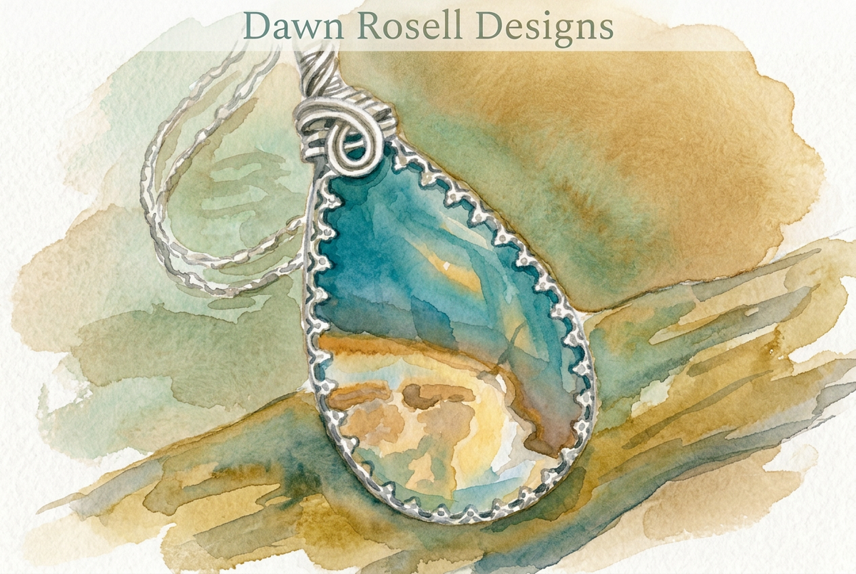 Vibrant watercolor Beach Opal gift card image with Dawn Rosell Designs branding
